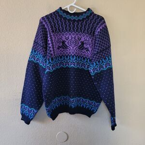Dale Of Norway Vintage Blue Crew Neck Sweater Womens Large Deer Nordic Fair Isle